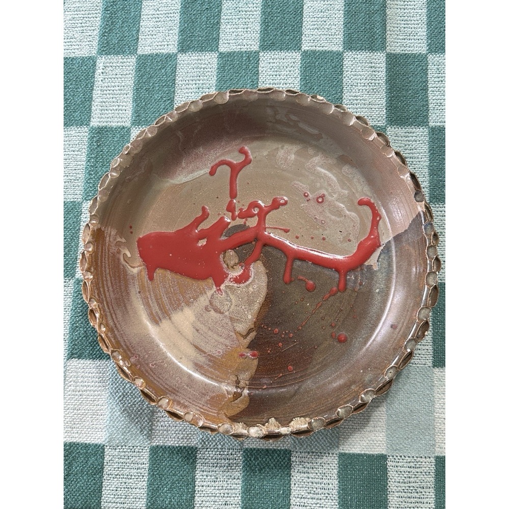 Hand Thrown Signed Drip And Splatter Pie Plate 11in Ceramic Pottery